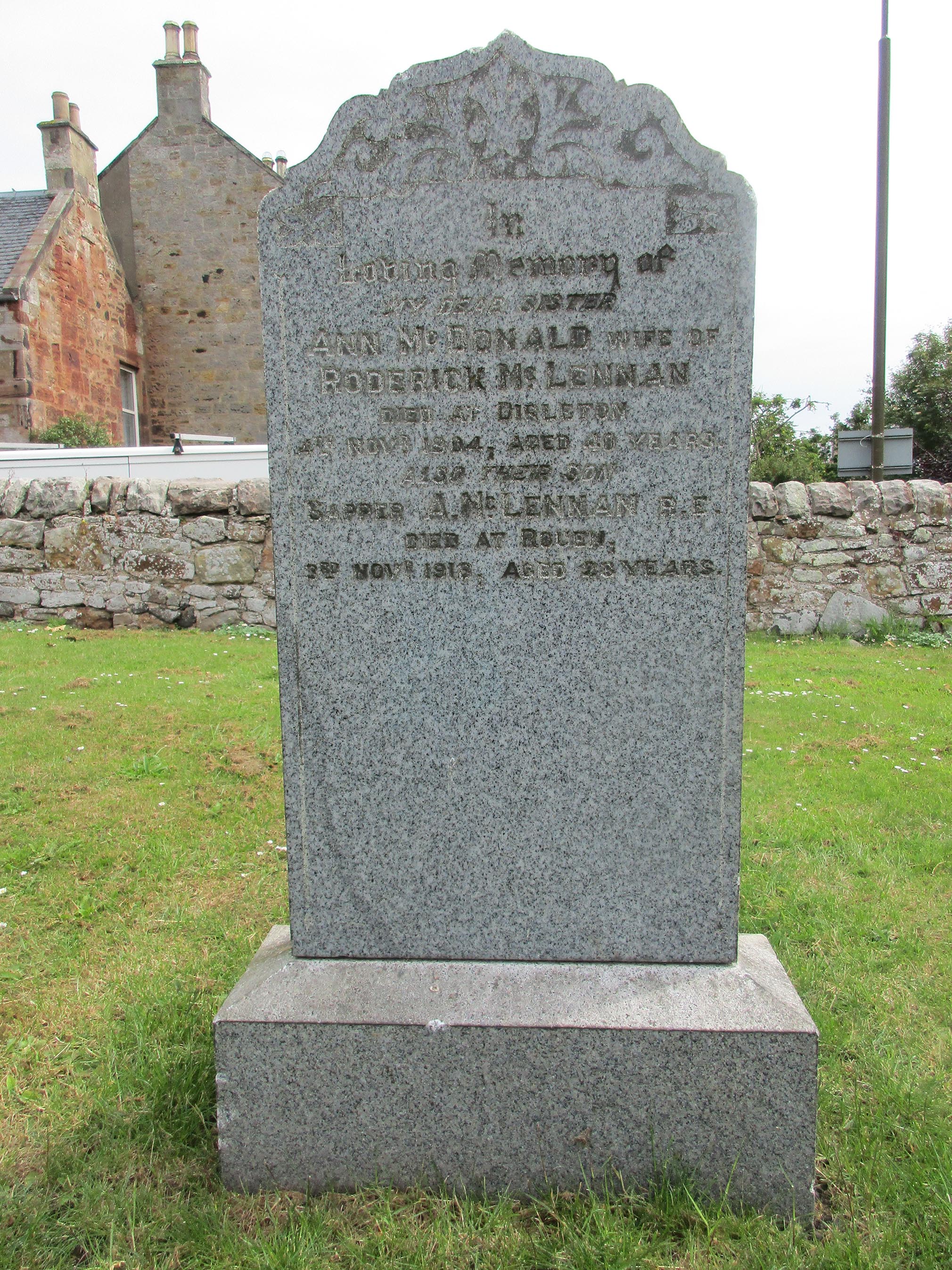 Photo of headstones/Ann McLennan d1894 hdstn Gullane